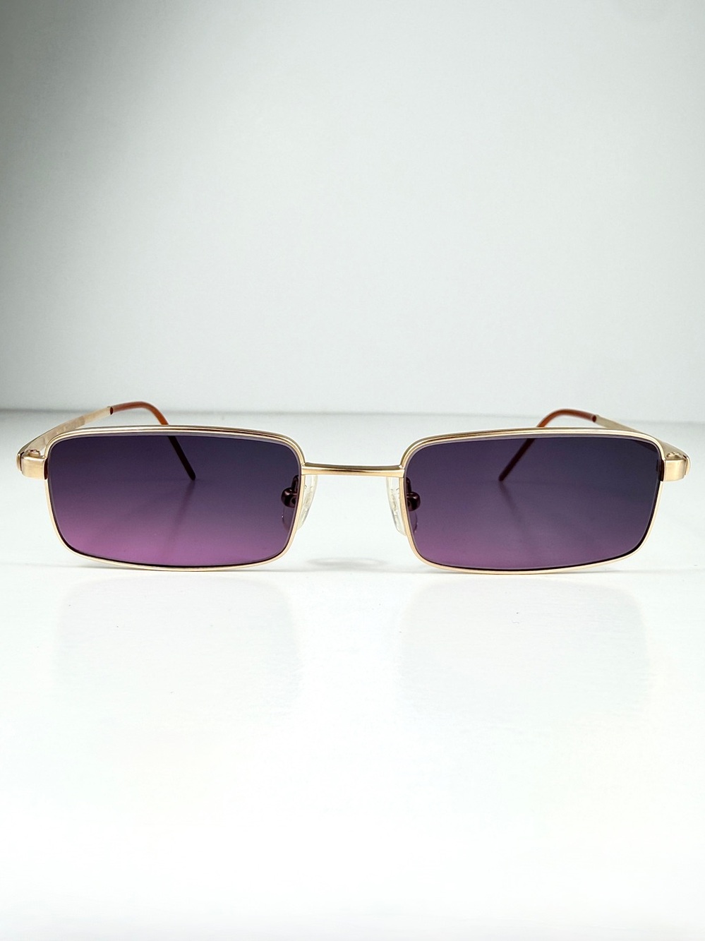 Vintage LOEWE 030 Gold Titanium Rectangle Sunglasses Purple Lens Japan DeadStock
